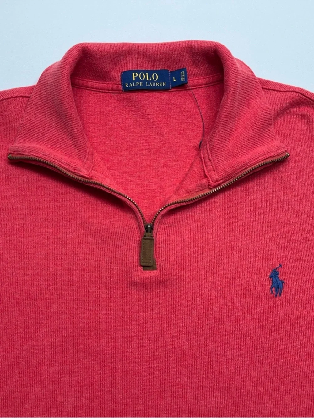 Polo Ralph Lauren 1/4 Zip Sweater Mens Size Large Red Pony Logo Cotton Designer